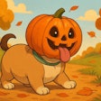 Pudgy Puppy With It's Head Stuck Inside A Pumpkin
