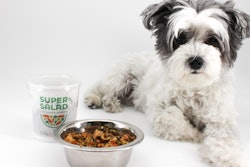 SuperSalad, a plant-based, nutrient-rich dog bowl booster featuring real ingredients such as spinach, quinoa, and butternut squash.