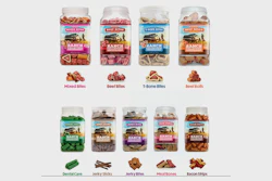 Ranch Bites dog treats collection with nine different flavor and type packages