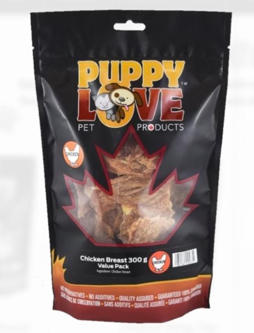 The recall involves certain Puppy Love and Puppy World brand raw pet treat products sold in various bag sizes between February and October 2025.