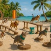 A Reality Challenge Game Show On A Tropical Island Featuring Dogs Playing Against Cats