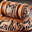 Dall·e 2024 07 08 12 40 50 A Wooden Judge's Gavel Intricately Carved With Images Of Cats And Dogs The Handle And Head Of The Gavel Feature Detailed Engravings Of Various Breeds