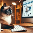 Dall·e 2025 03 14 06 12 30 A Siamese Cat Sitting At A Desk Using A Computer, Browsing An Online Shopping Website The Cat Has A Focused Expression, Its Paw Resting On The Keyboa