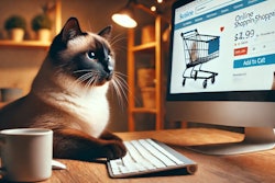 Dall·e 2025 03 14 06 12 30 A Siamese Cat Sitting At A Desk Using A Computer, Browsing An Online Shopping Website The Cat Has A Focused Expression, Its Paw Resting On The Keyboa