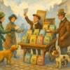 Nostalgic Watercolor Of A Newsy Selling Bags Of Dog Food On A Victorian London Street The Newsy Is Selling Pet Food Subscriptions