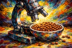 Expressionist Painting Of A Microscope Examining A Bowl Of Kibble