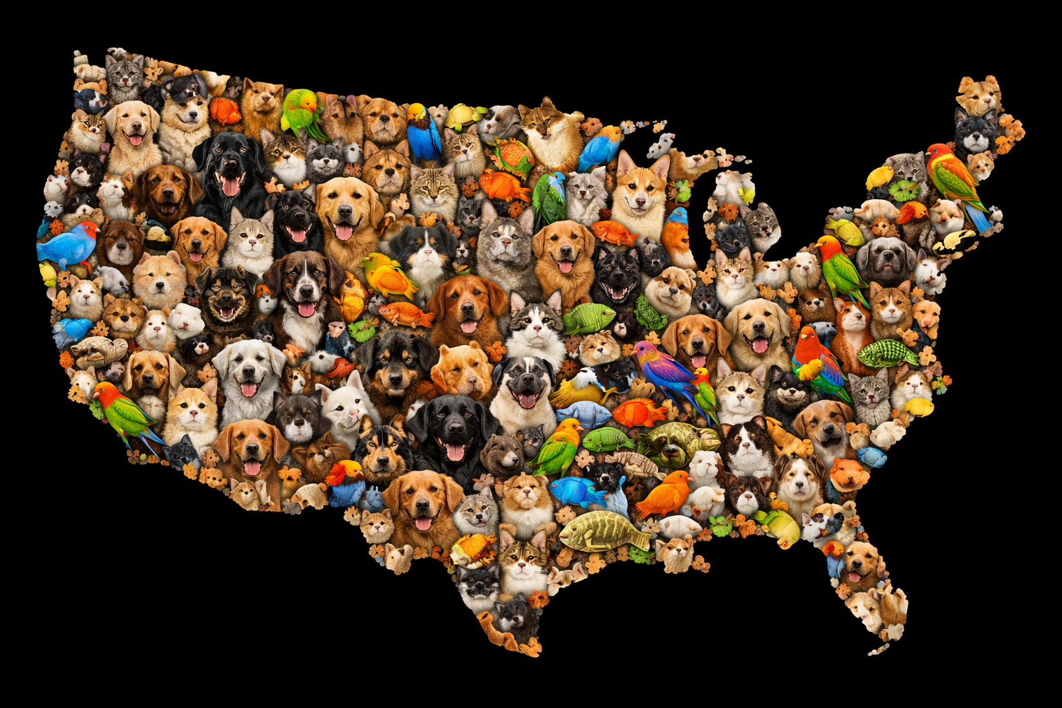 Map Of The Continental United States Made Up Of A Mosaic Of Pets