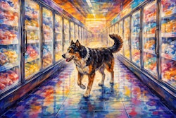 Die Blaue Reiter Painting Of A Dog Walking In The Frozen Food Aisle Of A Grocery Store