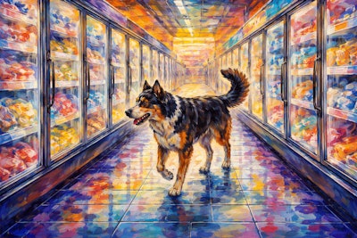 Die Blaue Reiter Painting Of A Dog Walking In The Frozen Food Aisle Of A Grocery Store