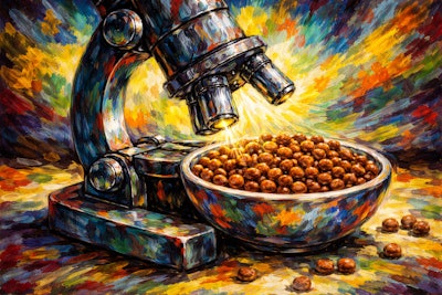 Expressionist Painting Of A Microscope Examining A Bowl Of Kibble