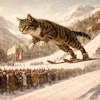 Realistic Cat Competing In The Winter Olympics