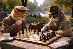 Two Old Cats Playing Chess In Central Park New York