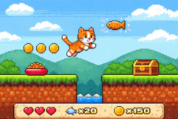8 Bit Video Game Image Of A Cat