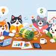 A Group Of Cats In A Business Meeting Batting Around A Roll Of Cash As If It Were A Ball Of String