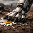 A Robotic Realistic Dog Paw Crushes A Daisy In A Grim Wasteland