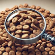 Dall·e 2025 02 19 13 39 28 A Close Up Image Of A Single Piece Of Dog Food Kibble Under A Magnifying Glass The Kibble Is Highly Detailed, Showing Its Rough Texture And Small Por