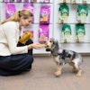 Elisabetta Pierangelo, global vice president R&D, Mars Pet Nutrition, hands out PEDIGREE Dentastix Light to dogs at a Mars pet-friendly office.