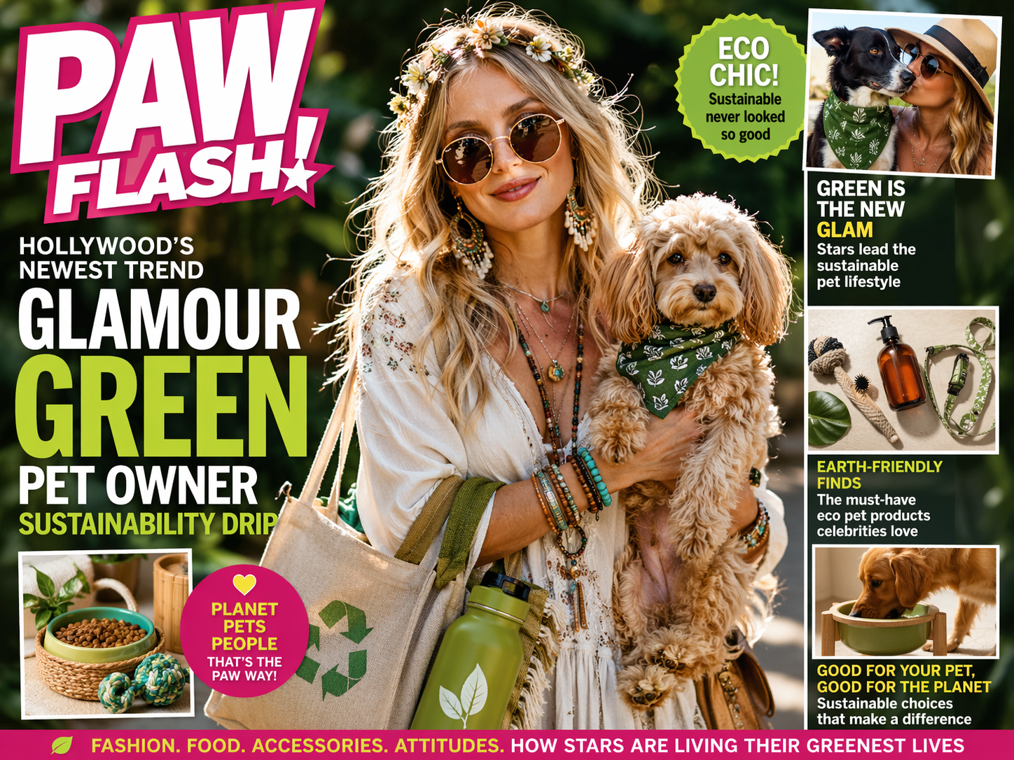 Hollywood Tabloid Cover About Glamour Green Pet Owner Sustainability Drip