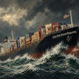 Oil Painting In The Style Of Winslow Homer, Featuring A Cargo Ship Carrying Us Branded Pet Food