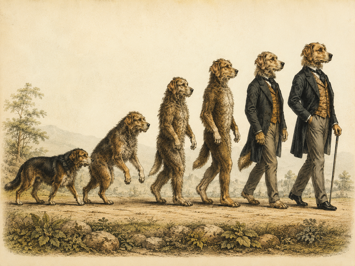 19th Century Scientific Illustration Like The Decent Of Man