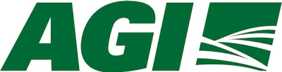 AGI company logo in forest green and white with stylized lines