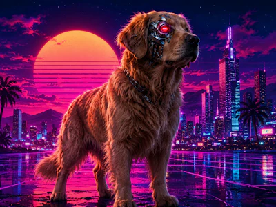 Synthwave Image Of A Cyborg Dog