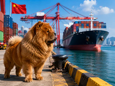 A Chow Chow Standing In A Port In China