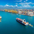 Aerial View Cargo Ship Cargo Container Harbor