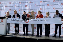 Champion Petfoods inaugurated its Global Innovation & Discovery Centre in Acheson, Alberta. From left: Christine Pendlebury, global director, technical innovation and development; George Haritatos, chief supply chain officer; Jeff Johnston, senior vice president, research, innovation and product development; Stacey Osborn, president of Champion Petfoods; Elisabetta Pierangelo, vice president, R&D global, Mars Pet Nutrition; Emily Dowling, chief marketing officer; and Vincent Ezoua, plant director.