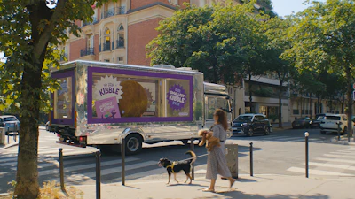 Edgard & Cooper's 'Kibble Truck' promotes the 2026 Kibble's new small-size option for small dogs.