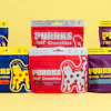 Purrks is available in Chicken Crunchies, Beef Crunchies and Catnip Crunchies.