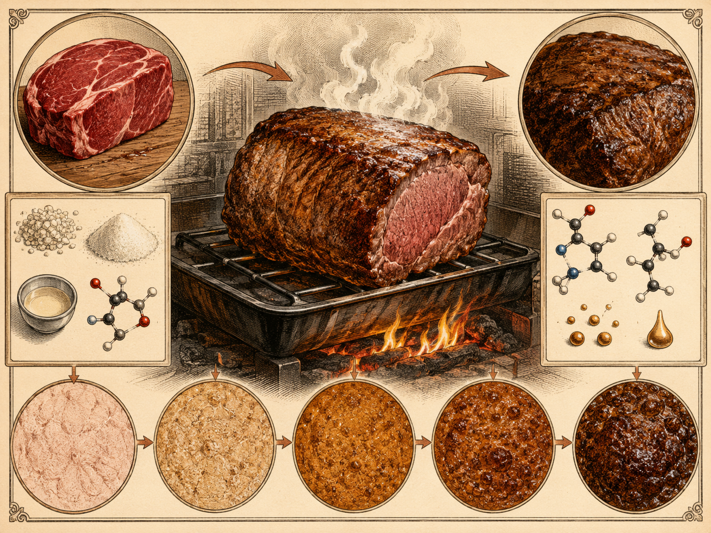 19th Century Textbook Illustration Documenting The Maillard Browning Reactions