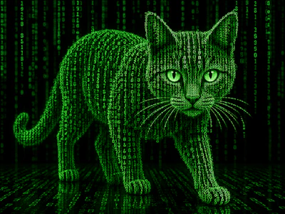Cat Made From Green Digits