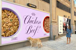 As part of the campaign, Ollie is introducing a 'Chicken or Beef' billboard scented with its proteins, along with mobile billboards positioned outside wedding-related locations in New York City.