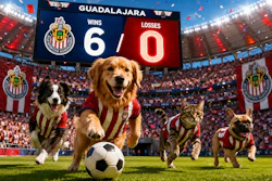 Pets Playing Soccer In The Stadium Of Guadalajara, Mexico