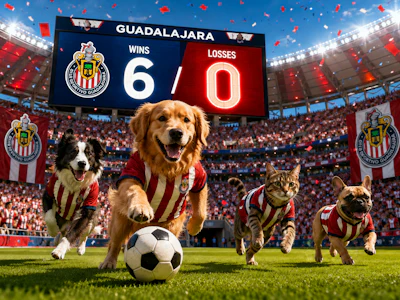 Pets Playing Soccer In The Stadium Of Guadalajara, Mexico