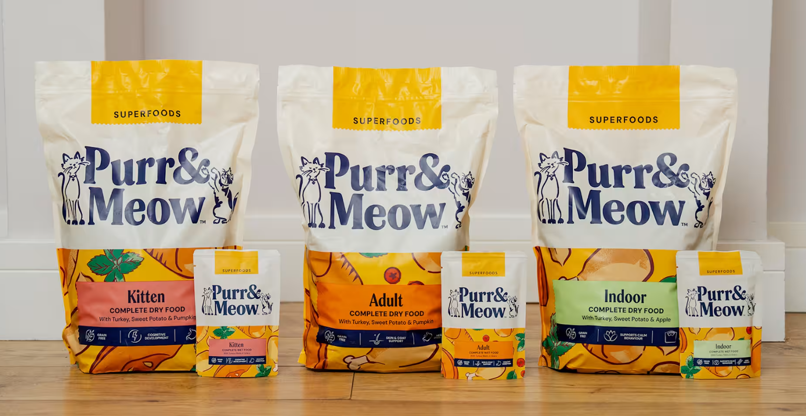 The reformulated cat recipes include prebiotics, postbiotics, psyllium husk, apple and Mojave yucca.