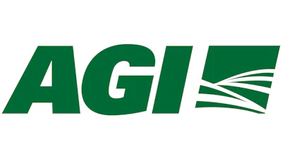 AGI company logo in forest green with stylized leaf or feather symbol