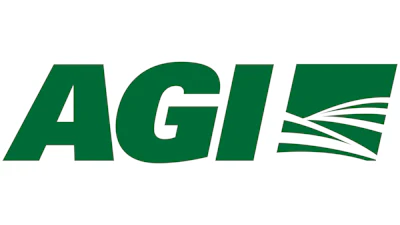 AGI company logo in forest green with stylized leaf or feather symbol