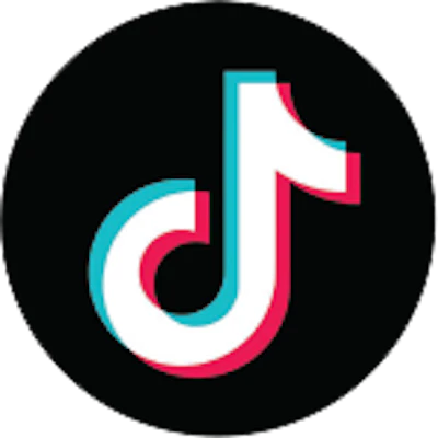 TikTok logo featuring stylized musical note in cyan and magenta on black background