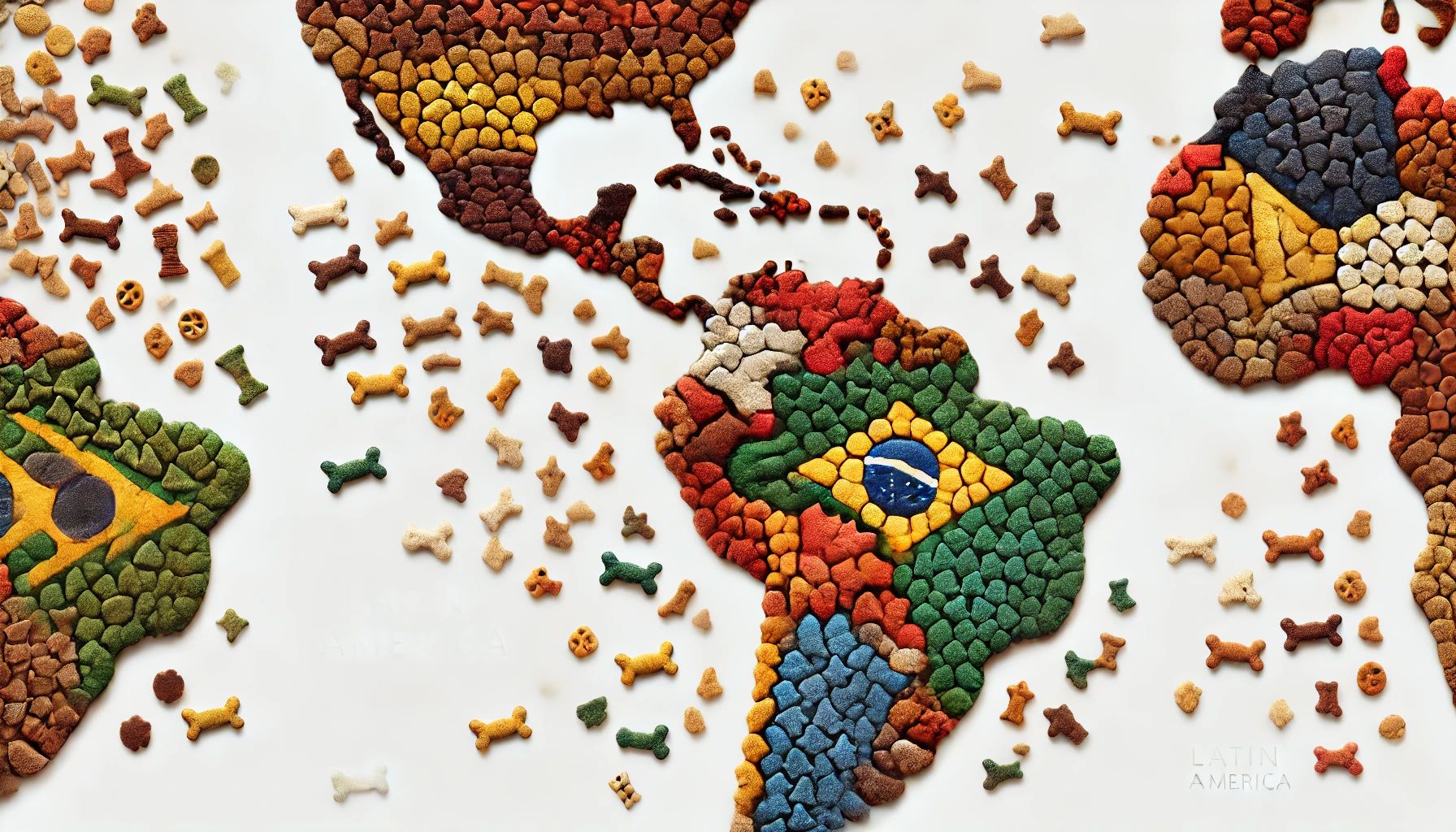 Dall·e 2024 06 27 06 33 29 A Map Of Latin America Made With Dog Kibble Arranged Like A Mosaic The Different Countries Are Outlined And Distinguishable By Variations In Kibble C