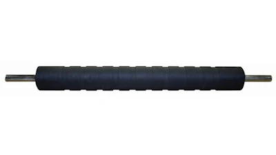 Black ribbed roller with metal end caps on white background