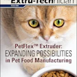 Orange tabby cat with striking yellow-green eyes gazing at a white bowl of pet kibble on magazine cover