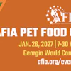 AFIA Pet Food Conference promotional banner featuring a cat, scheduled for January 26, 2027 at Georgia World Congress Center