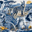 Collage illustration featuring veterinarian with pets, wildlife, medical microscope, urban professionals, and botanical elements in blue and gold tones