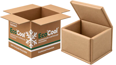 EcoCool temperature-controlled cardboard shipping boxes with green and white branding