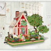 Macy's Thanksgiving Day Parade promotional illustration featuring an elaborate dog-themed parade float with red house, green tree, and vintage-style design elements