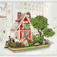 Macy's Thanksgiving Day Parade promotional illustration featuring an elaborate dog-themed parade float with red house, green tree, and vintage-style design elements