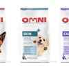 Three OMNI dog food bags for joints, skin, and calm health formulas with adult dogs