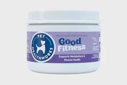 Pet Healthworks Good Fitness dog health supplement jar with purple label supporting metabolism and muscle health